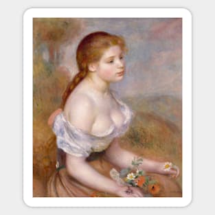 A Young Girl with Daisies by Auguste Renoir Sticker